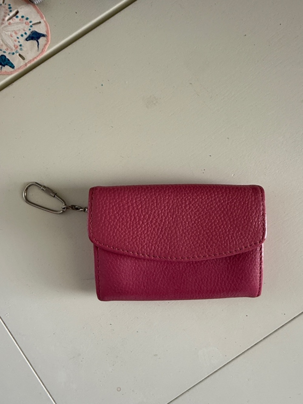 Compact Pink Leather Key Pouch Wallet